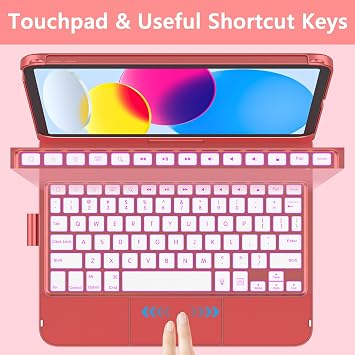 AMZCASE Touchpad Keyboard Case for iPad (A16) 11th 10th Generation, Backlit 360 Rotatable for iPad A16 Keyboard Case, Latop Cover for 10th Gen 10.9 2022 with Smart Wake/Up, Pencil Holder,Cinnabar Red