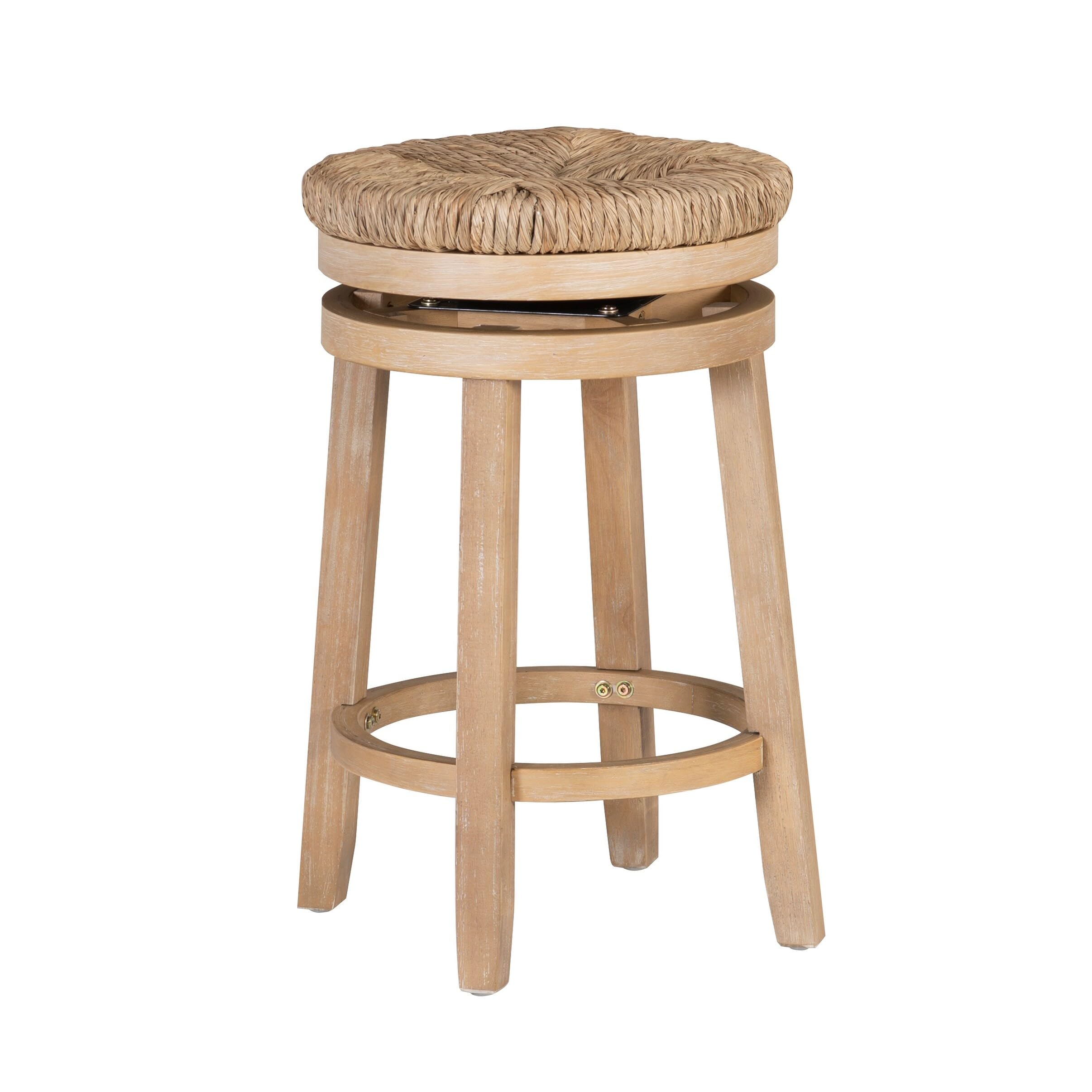 Linon Maya Backless Swivel Counter Stool with Seagrass Seat Natural