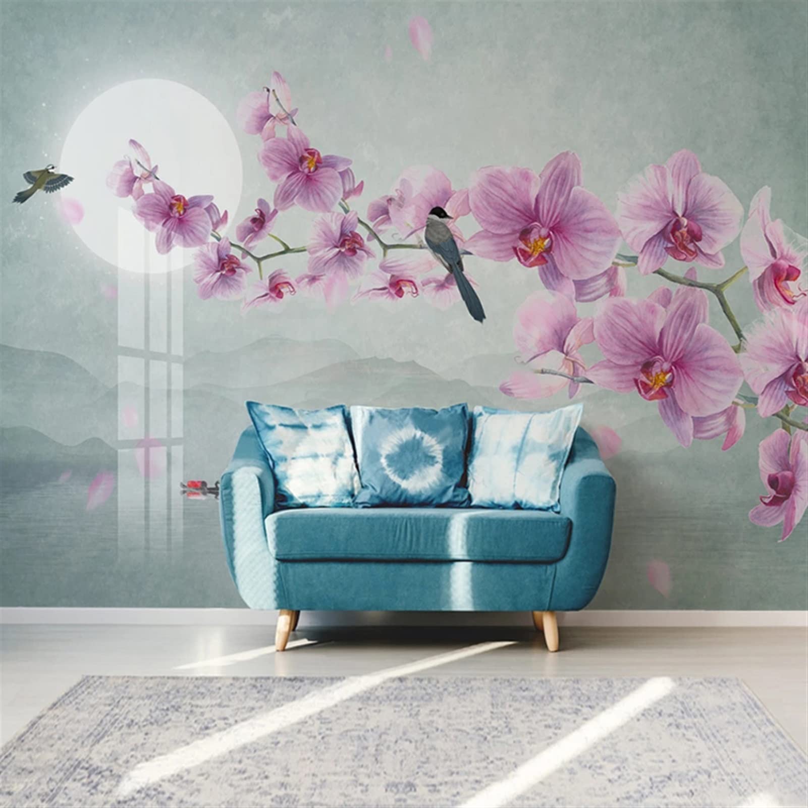 Adesivo Da Parete/Carta Parati Foto wallpaper fiori dipinti a mano fiori uccelli farfalla orchidea murales soggiorno camera da letto home decor 3D non autoadesivo / autoadesivo murale Decorazione Mura