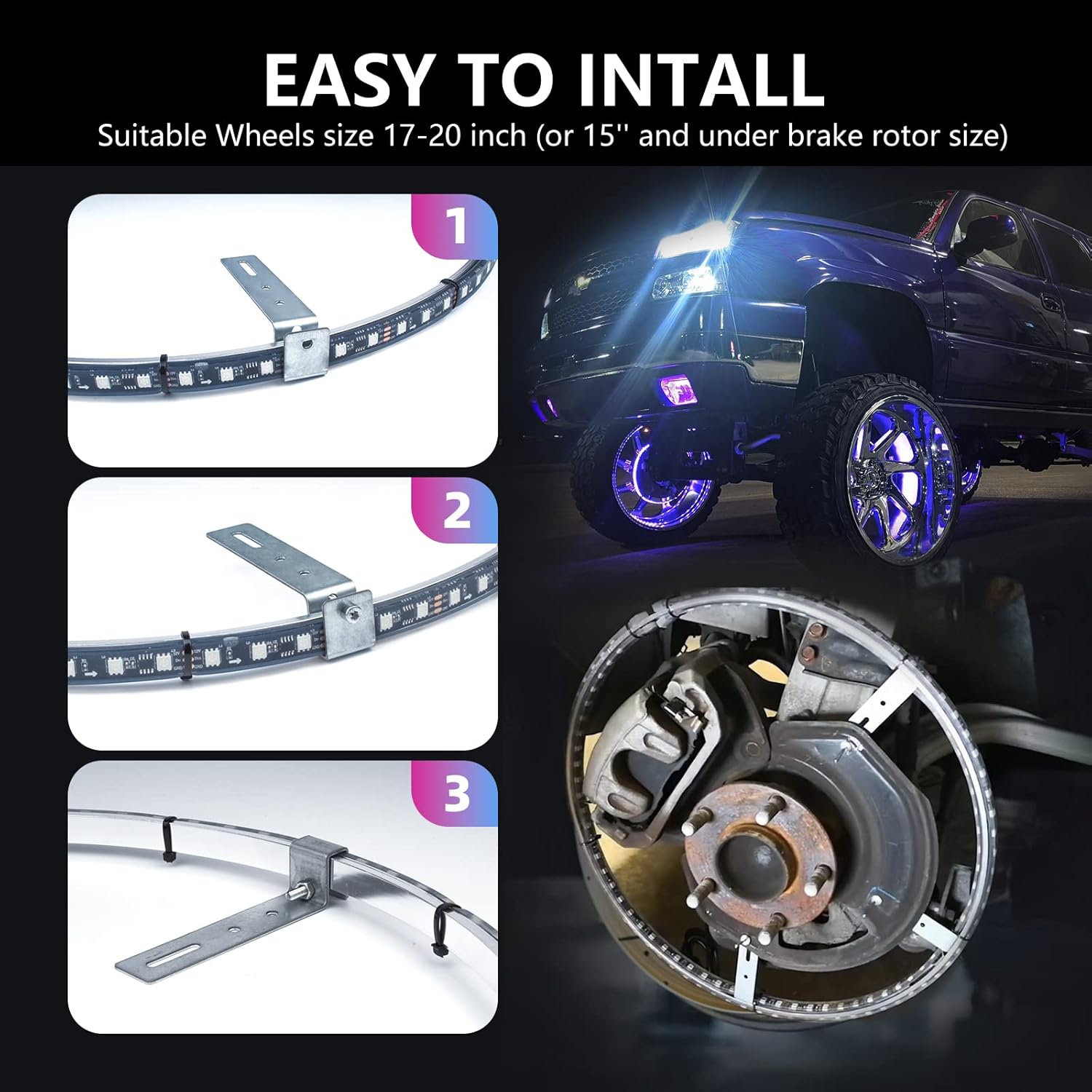4pcs 15.5" Wheel Lights for Truck/Car/ATV/UTV Dream Color Chasing Dancing Flow Brightest Led Rim Wheel Ring Lights W/Turn Signal and Braking Function Controlled By Remote and App
