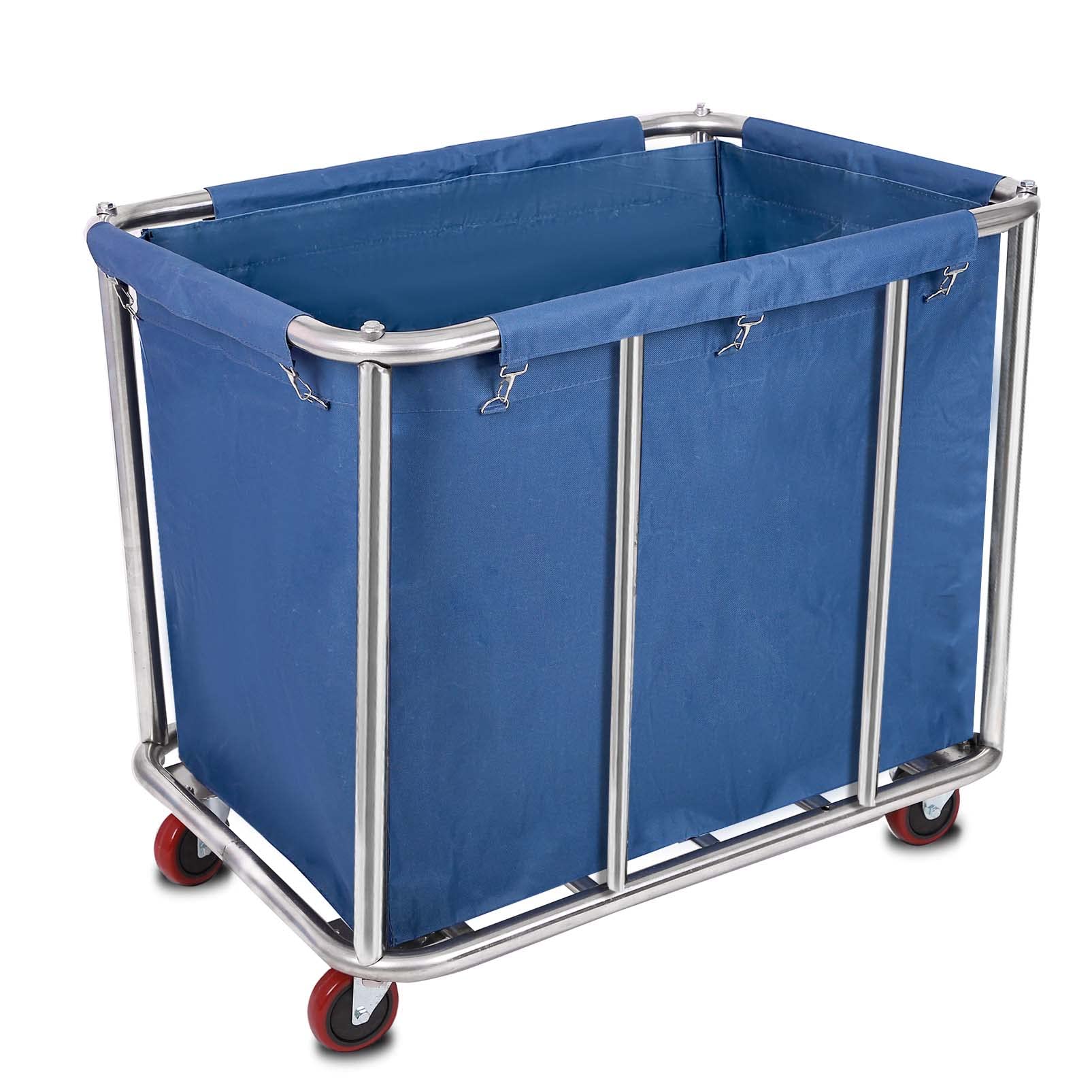 12 Bushels Laundry Cart Commercial/Home,Heavy Duty Large Stainless Steel Rolling Laundry Basket with Wheels，for Laundry Organizer and Storage,260LBS Load (12 Bushels - Blue - 8 Tubes)