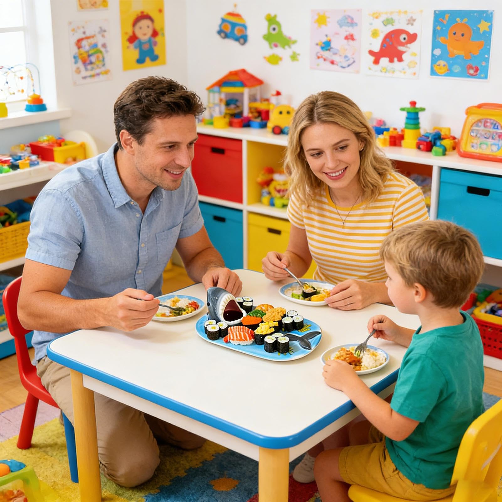 Talerze z rekinami | Ceramiczna zastawa stołowa nadaje się do mycia w zmywarce, ceramiczne talerze do sushi rekina - na owoce przyjęcie urodziny dom kuchnia restauracja