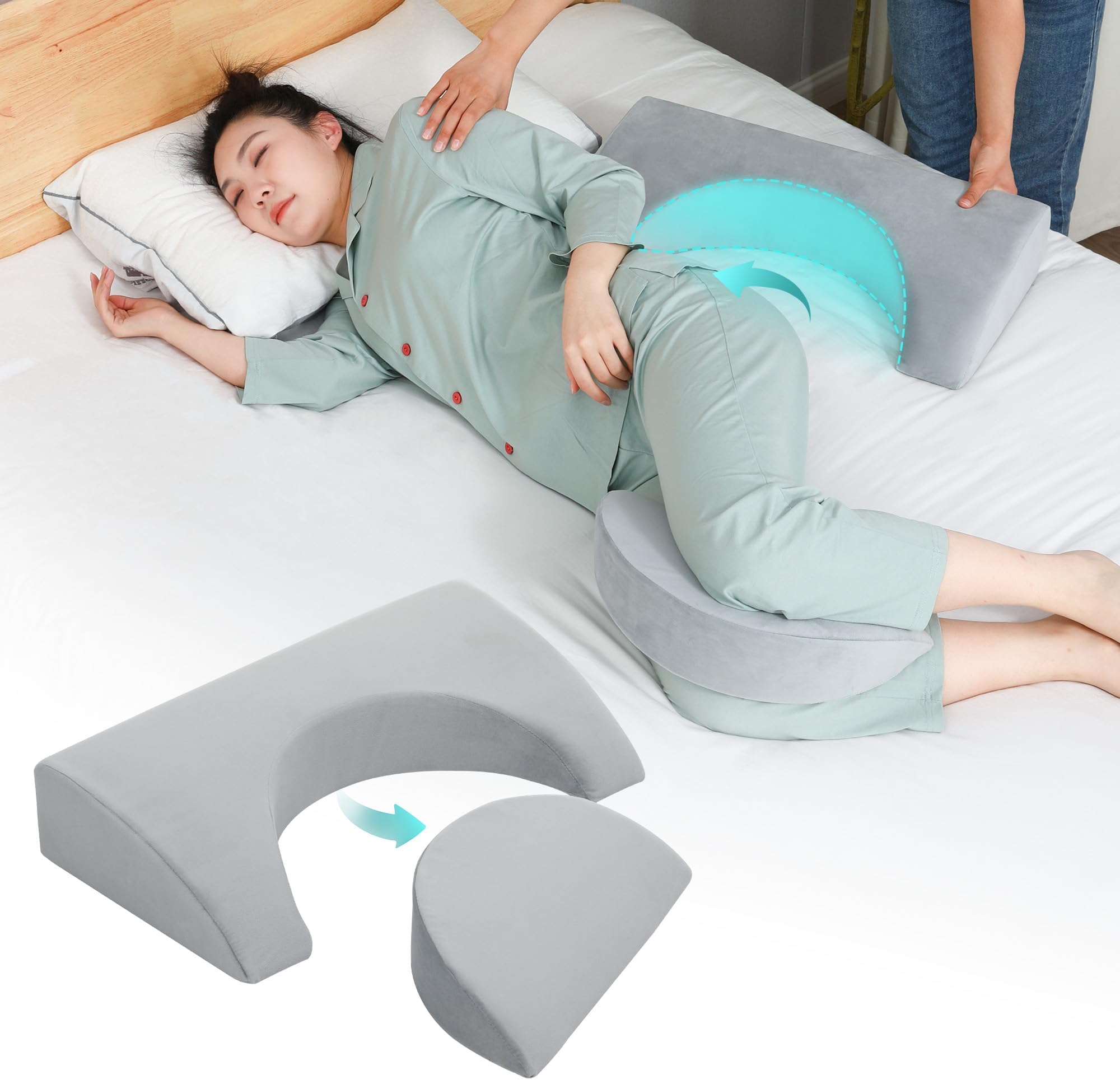 Wedge Pillow for Side Sleeping, Bed Wedge Pillows for Back Pain Relief & Post Surgery, Bedsore Pressure Relief Pillow, Wedges & Body Positioners Pillow for Seniors, Pregnancy, Adult(2IN1)