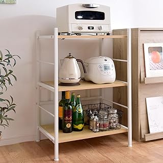 タンスのゲン レンジラック 幅60cm 大型レンジ対応 高さ88cm スライド棚 レンジ台 キッチンワゴン ラック キッチンラック オープンラック スリム おしゃれ ナチュラル 4920000280951