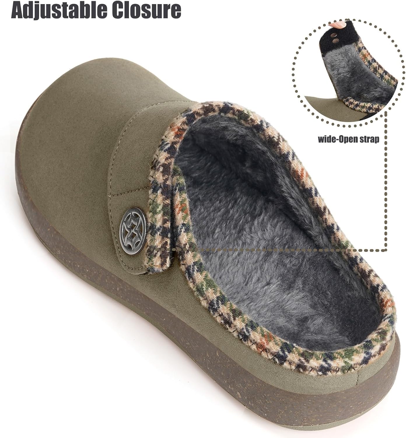 Eagsouni Women's Men's Wide Width Slippers Suede Fuzzy Slippers Winter Warm Fur Lined Slip on House Shoes Outdoor with Removable Cushion Footbed - Image 4