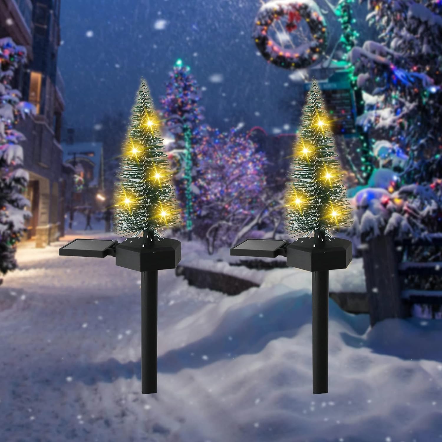 2Pcs Christmas Pathway Lights Outdoor Solar, Mini Christmas
