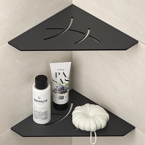 Estante esquinero de ducha de 10 pulgadas, color negro mate 304, estante esquinero pentagonal de acero inoxidable empotrado para baño, soporte para