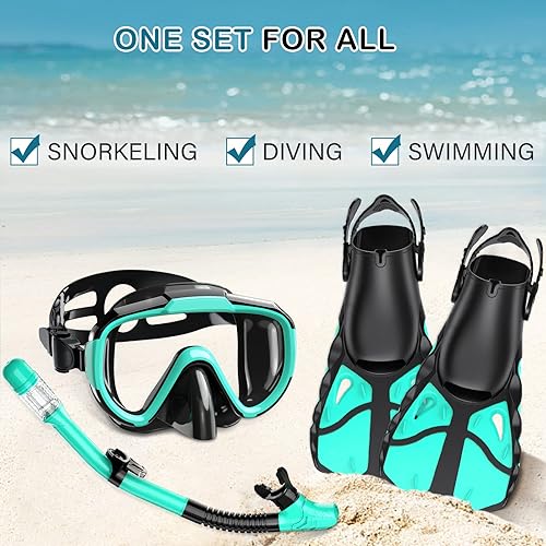 Miniatura 7 de Vengreedo Juego de esnórquel con aletas para adultos, aletas de máscara, equipo de esnórquel para hombres y mujeres, máscara de esnórquel con parte