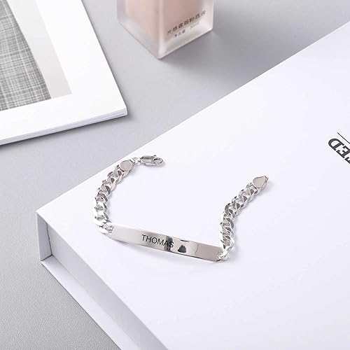 Miniatura 6 de Personalized ID Bracelet with Custom Name Engraving - Elegant Bar Bracelet with Curb Chain - Gift for Husband, Wife, Boyfriend, Girlfriend