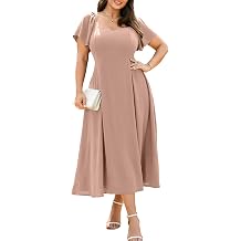 RWJ Plus Size Dresses for Women Formal Cocktail Elegant V Neck Short Sleeve Summer Wedding Guest Maxi Dress with Pocket