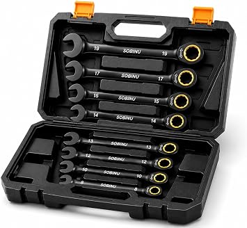 8PCS Ratchet Spanner Set 8 19 mm, Combination Ratcheting Wrench Set, 72-Tooth CR-V Steel Spanners with Storage Case for Automotive, Garage & Home Repair