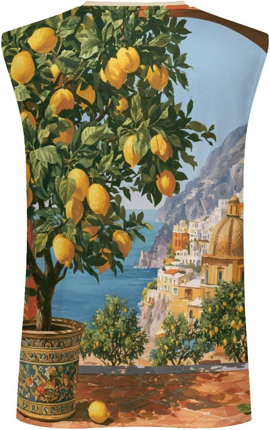 Amalfi Coast Lemon Tree Men Summer Sleeveless Crew Neck Top 5XL