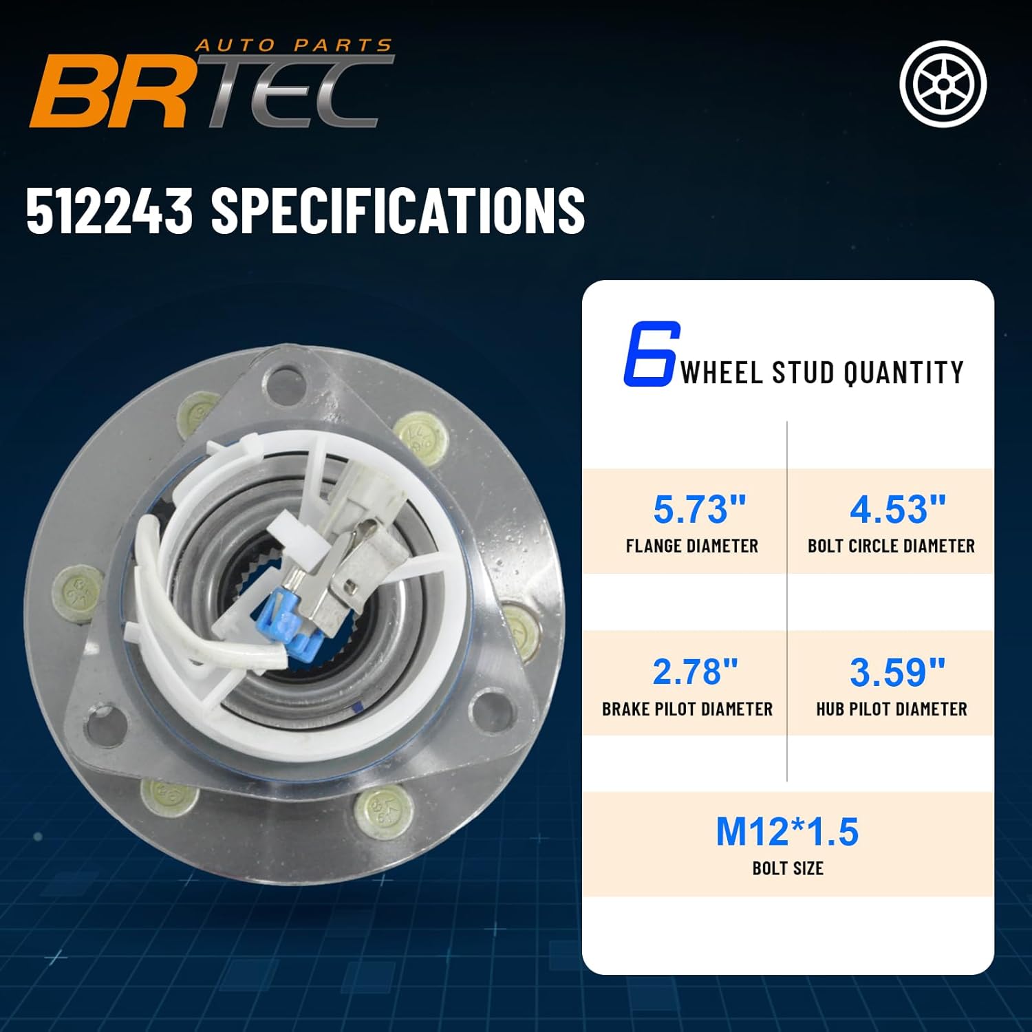 512243 Rear Left/Right Wheel Hub and Bearing Assembly for Cadillac SRX 2004-2009/STS 2005-2011/CTS 2004-2007 6 Lugs W/ABS