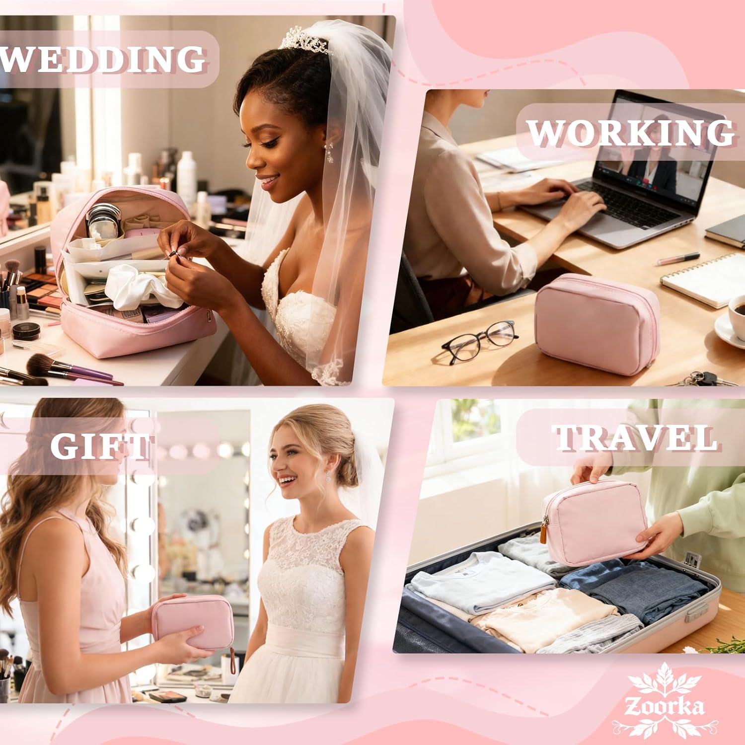 Bridal Emergency Kit for Wedding Day, 60+ Pcs Wedding Essentials Survival Set for Team Bride with Cosmetic Bag & Travel Must-Haves, Honeymoon, Daily Commute