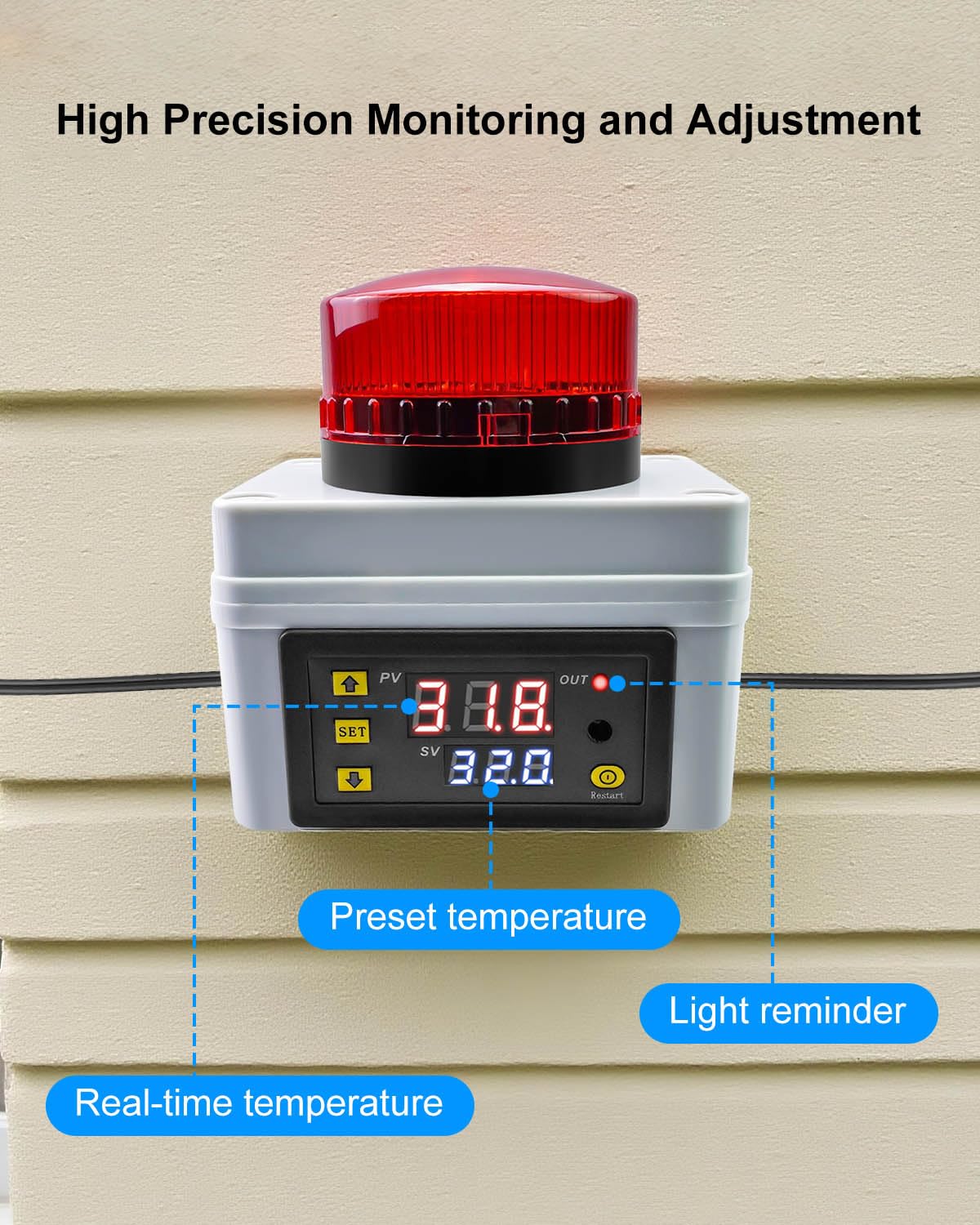 12V 120DB Loud Freezer Alarm with LED Flash, Remote Control High Low Temperature Monitor with 5M IP67 Waterproof Probe, -50℃-110℃ Refrigerator Temperature Thermometer for Cold Chain Factory