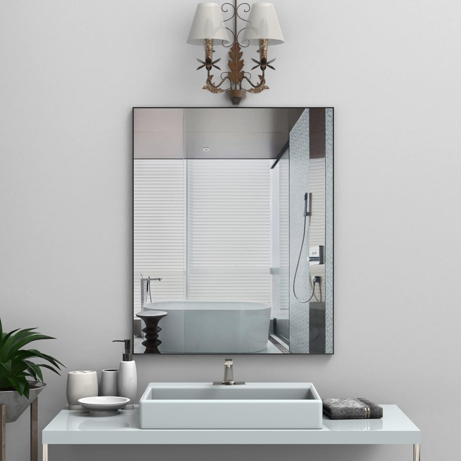 Amazon.com: WONSTART 40" x 30" Black Frame Mirror for Bathroom, Large ...