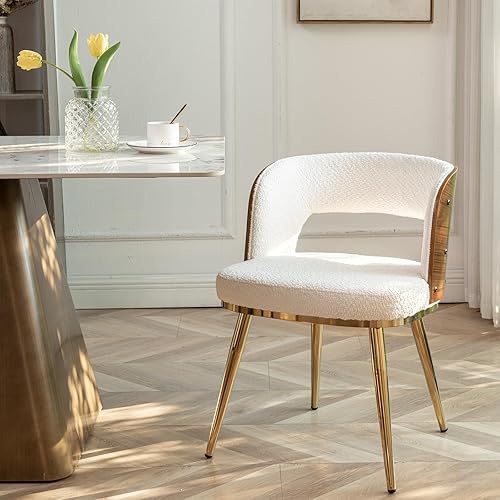 Miniatura 1 de HOCEWI Sillas de comedor tapizadas, sillas de comedor modernas de mediados de siglo con patas de metal dorado, respaldo de madera curvado, sillas de