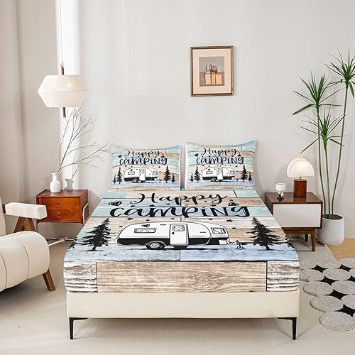 Vista 58 de Erosebridal Sábanas rústicas de granja, sábanas de camping feliz, juego de sábanas para decoración de cámper para niños, adolescentes, mujeres