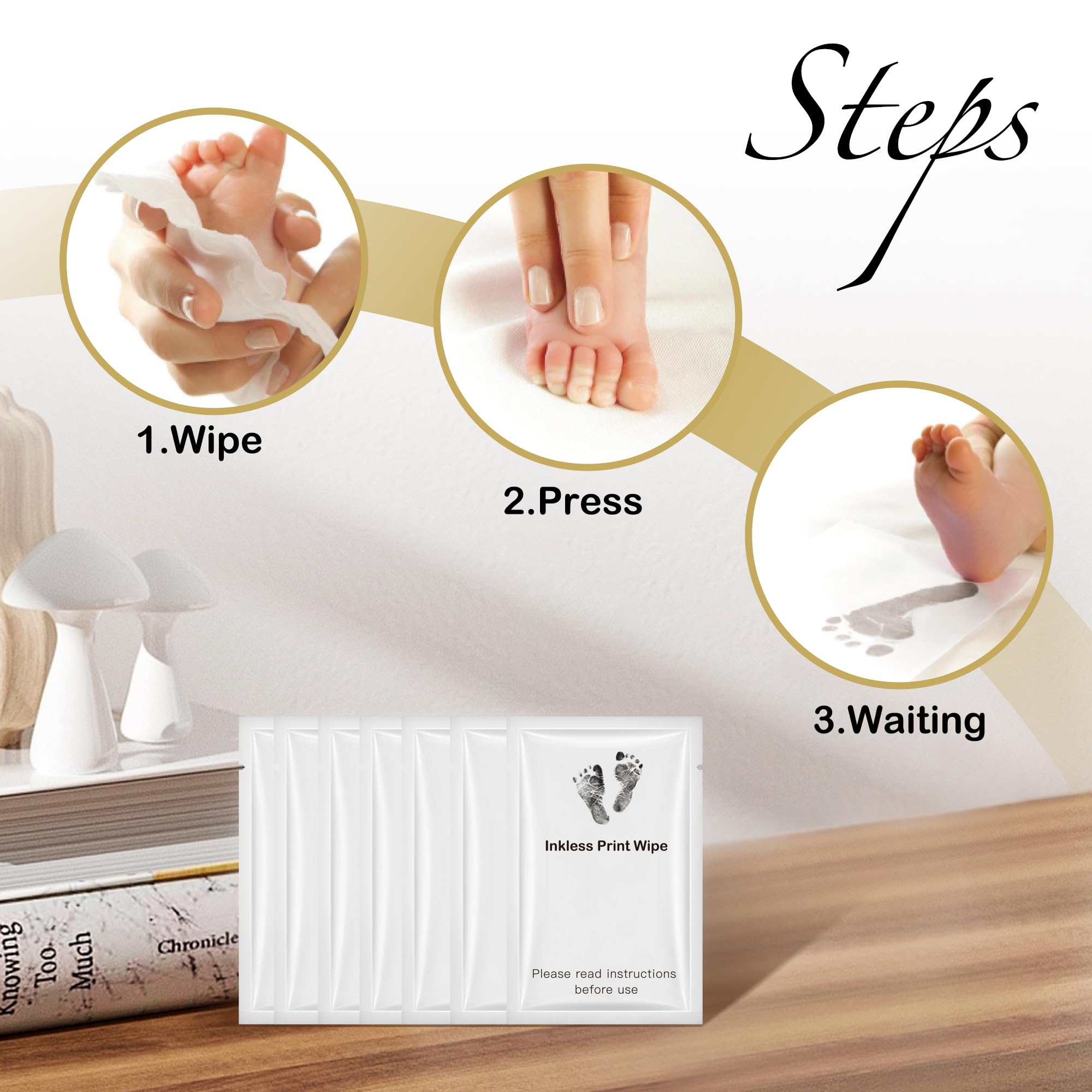 Sproutlets Premium Inkless Plain A5 Cards Kit - Elegant Baby Hand and Footprint Keepsake Set with 6 Luxurious A5 Sized Cards, 4 Inkless Towelette - Non Toxic and Safe (Black) 1