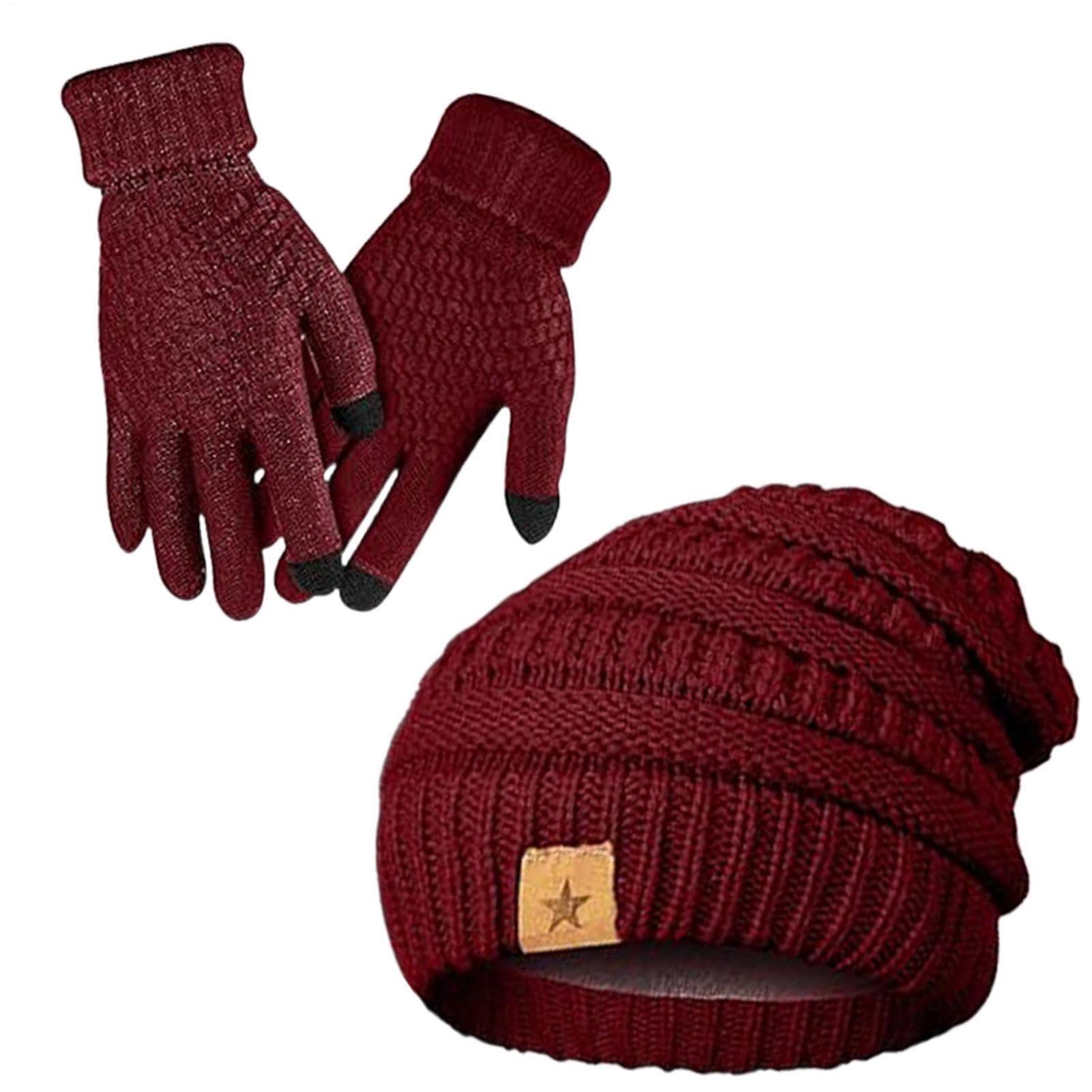 Gorro y guantes de mujer a prueba de viento cálido suave de invierno 8