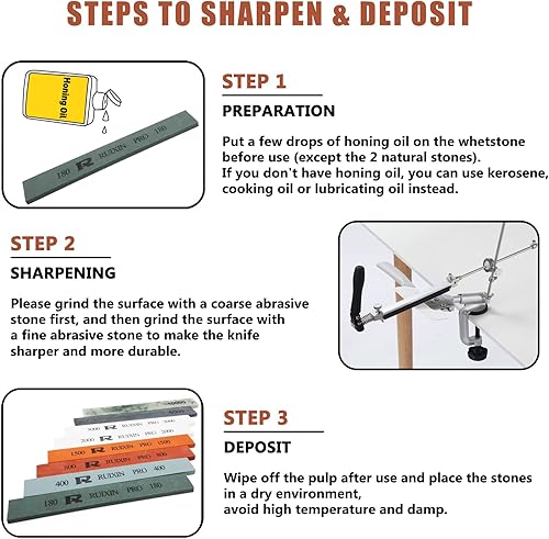 Miniatura 4 de RUIXIN PRO - Juego de 8 piedras para afilar cuchillos RUIXIN PRO RX-008 RX-009, kit de ángulo fijo, juego de piedra de afilar profesional sin base: