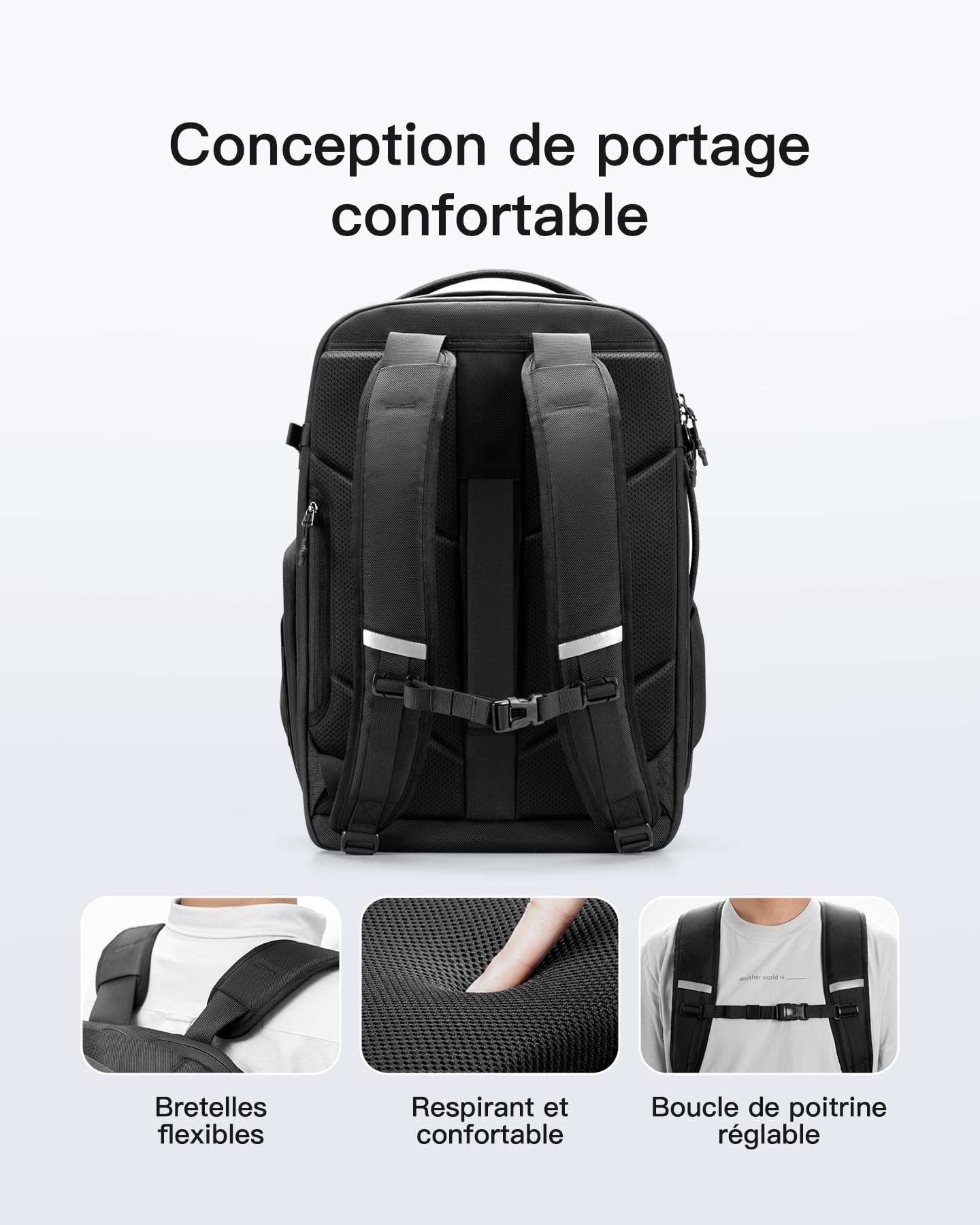 Inateck 38L Sac à dos de Voyage Femme&Homme TSA-friendly Bagages à main pour Ordinateur portable 17 pouces, avec compartiment à chaussures séparé pour Affaires et Randonnée, Noir