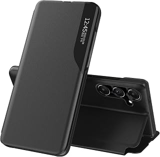 Handyhülle für Samsung Galaxy A35 Hülle Clear View Klappbar Leder Flip Schutzhülle Galaxy A35 Hülle mit Ständer 360 Stoßfest Und Kratzfest Klapphülle für Samsung A35 5G Case 6,6 Zoll (Schwarz)