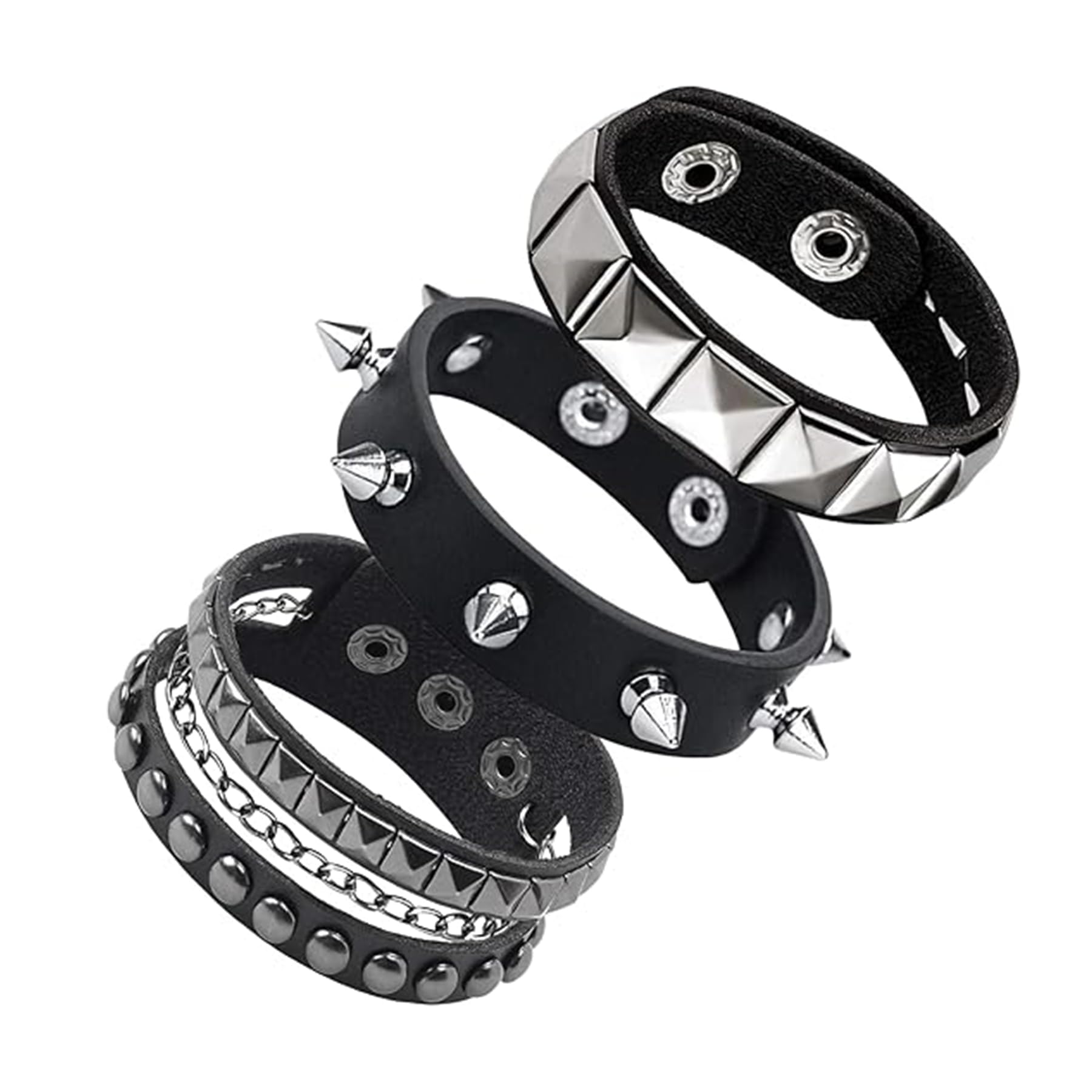 Pulsera de Cuero Punk Ajustable Gótica para Niños Niñas Accesorios Rock Negro
