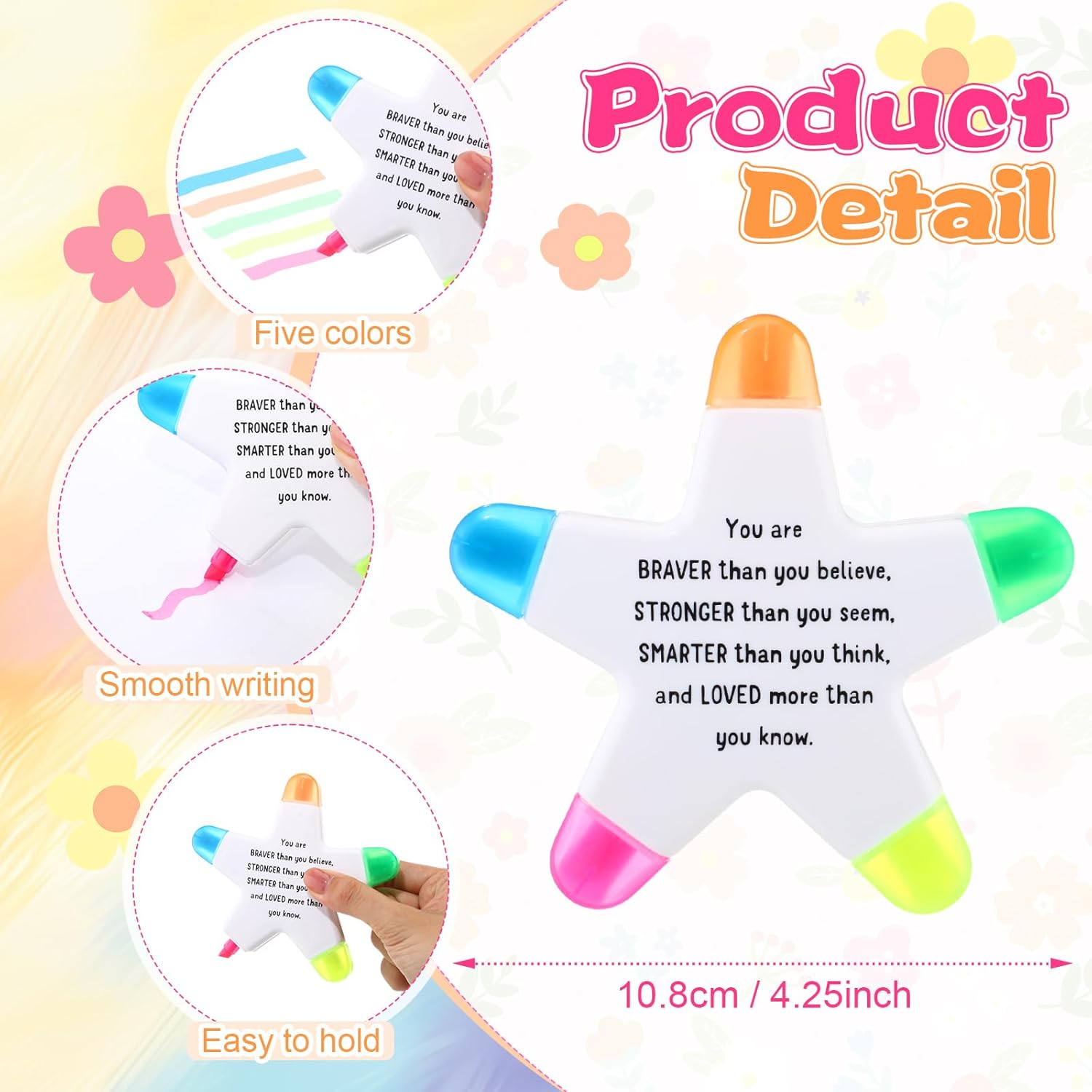 AmazingSpark 24 Sets Motivational Star Highlighters with Cards Bags 5 in 1 Star Fluorescent Pens Affirmation Awards for Party Favors
