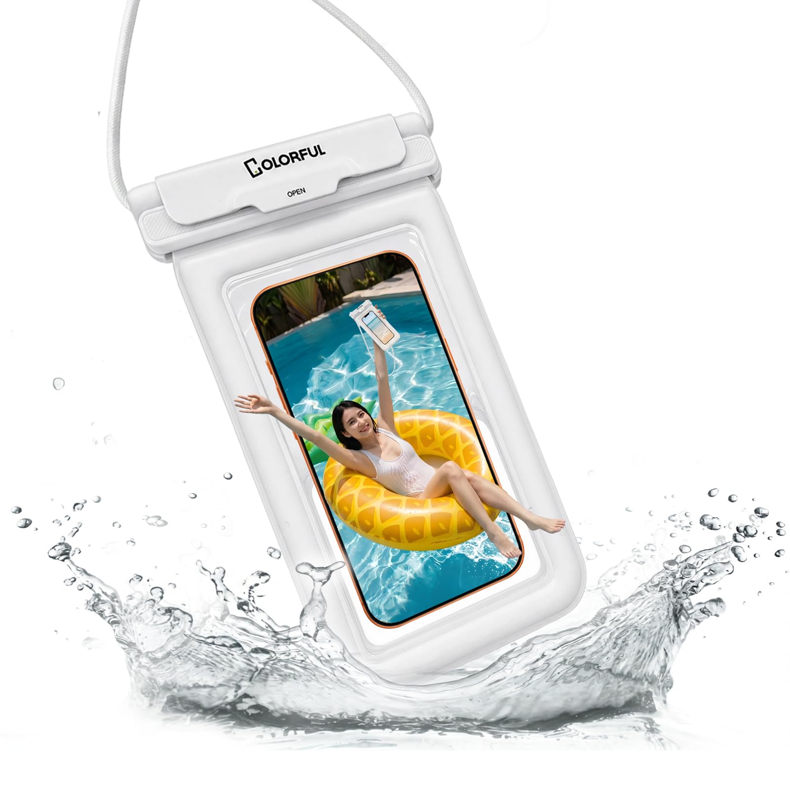 COLORFUL 浮力スポンジ内蔵 スマホ防水ケース 2026年新型 浮く設計 高密閉構造 防水ポーチ 完全防水 携帯ケース 水中撮影 水中タッチ 高透過率タッチ 顔認証 海 プール お風呂 温泉 釣り iPhone Android用 ストラップ付き 水深30m（IPX8規格）
