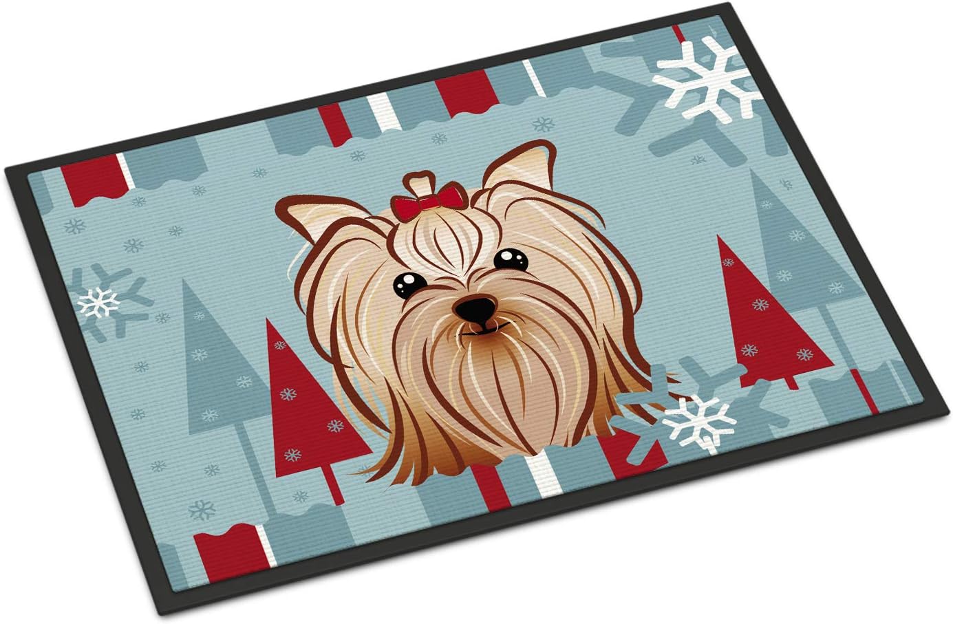 Caroline's Treasures BB1700MAT Winter Holiday Yorkie Yorkishire Terrier Doormat 18x27 Front Door Mat Indoor Outdoor Rugs for Entryway, Non Slip Washable Low Pile, 18H X 27W