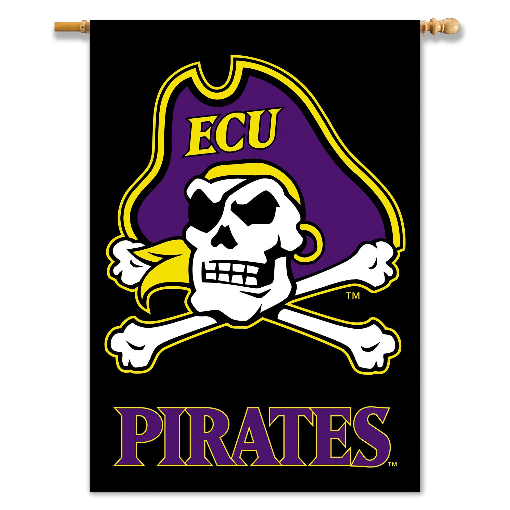 BSI PRODUCTS, INC. NCAA East Carolina Pirates 2-Sided 28-by-40 inch House Banner ECU with Black Background with Pole Sleeve