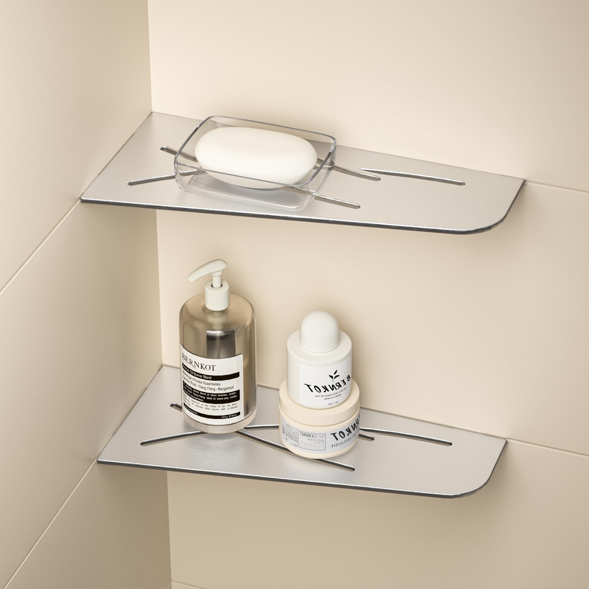 Eck Duschregal SUS304 Edelstahl, Duschablage für geflieste Wände | 3 mm Stärke Eckregal Dusche, Badezimmer-Organizer Eckregal, 305 mm Shampoohalterung für die Dusche, 2 Stücke,Gebürstet