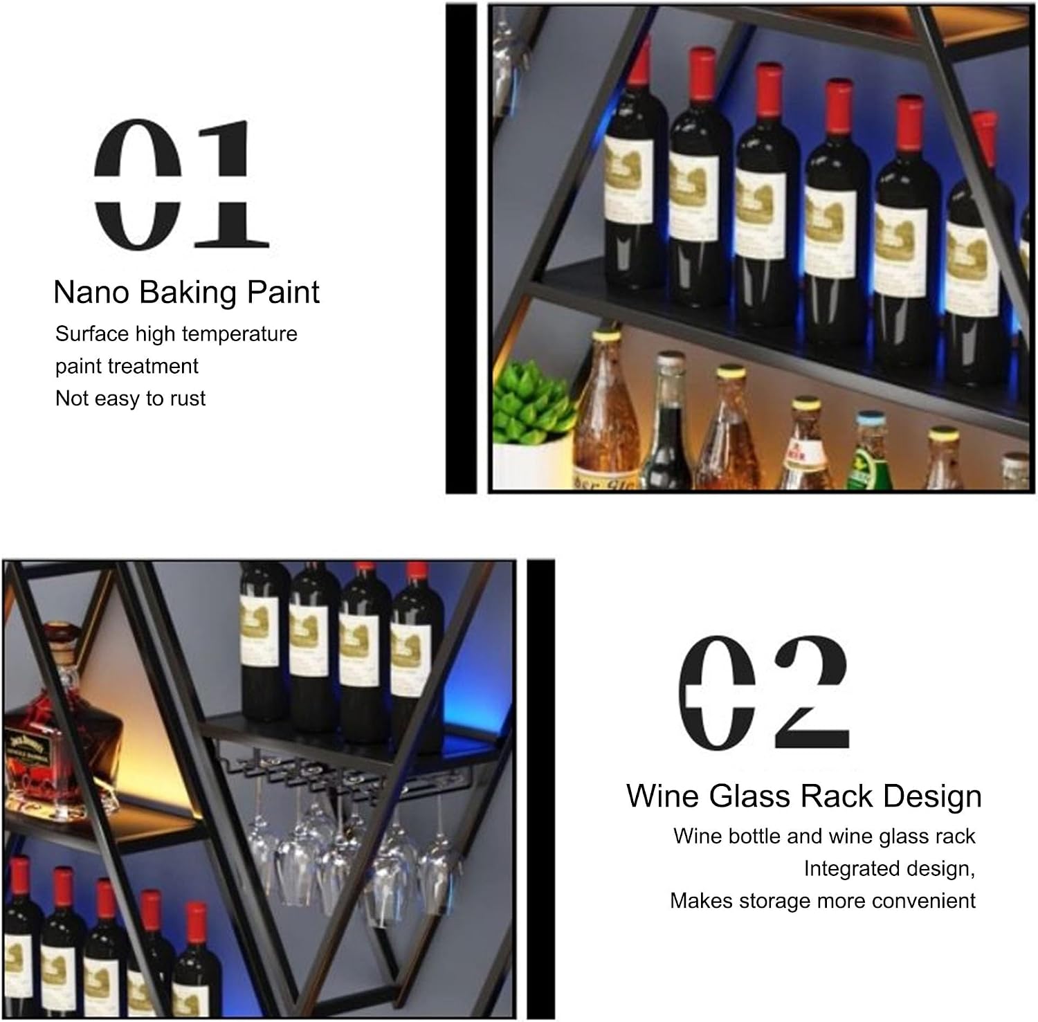 Wall Wine Rack Wall Mounted with LED Light Floating Bar Shelves Liquor Shelf Racks with LED Light for Wine Bottles with Hanging Wine Glass Holder Rack Bar Cabinet Mini Bar for Home Bar Living Room