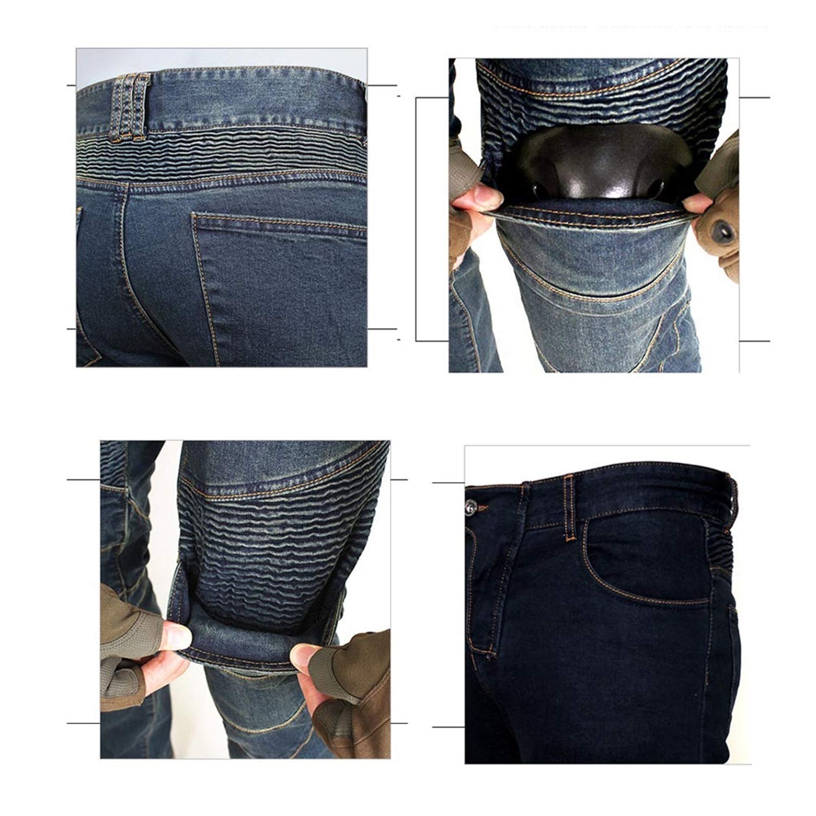 Dżinsy ze zdejmowaną podkładką ochronną, klasyczne dżinsy motocyklowe, elastyczny denim do prania jest wygodny i oddychający, w zestawie 4 podkładki, odpowiednie do motocykla na zewnątrz, jeansy do jazdy na rowerze