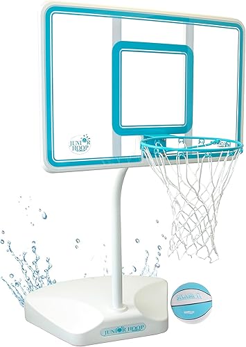 Dunn-Rite Junior Hoop Swimming Pool Basketball Hoop w/Ball, 110LB Water-Filled Base, & 15 Inch Stainless Steel Rim, Choose Clear or White Backboard