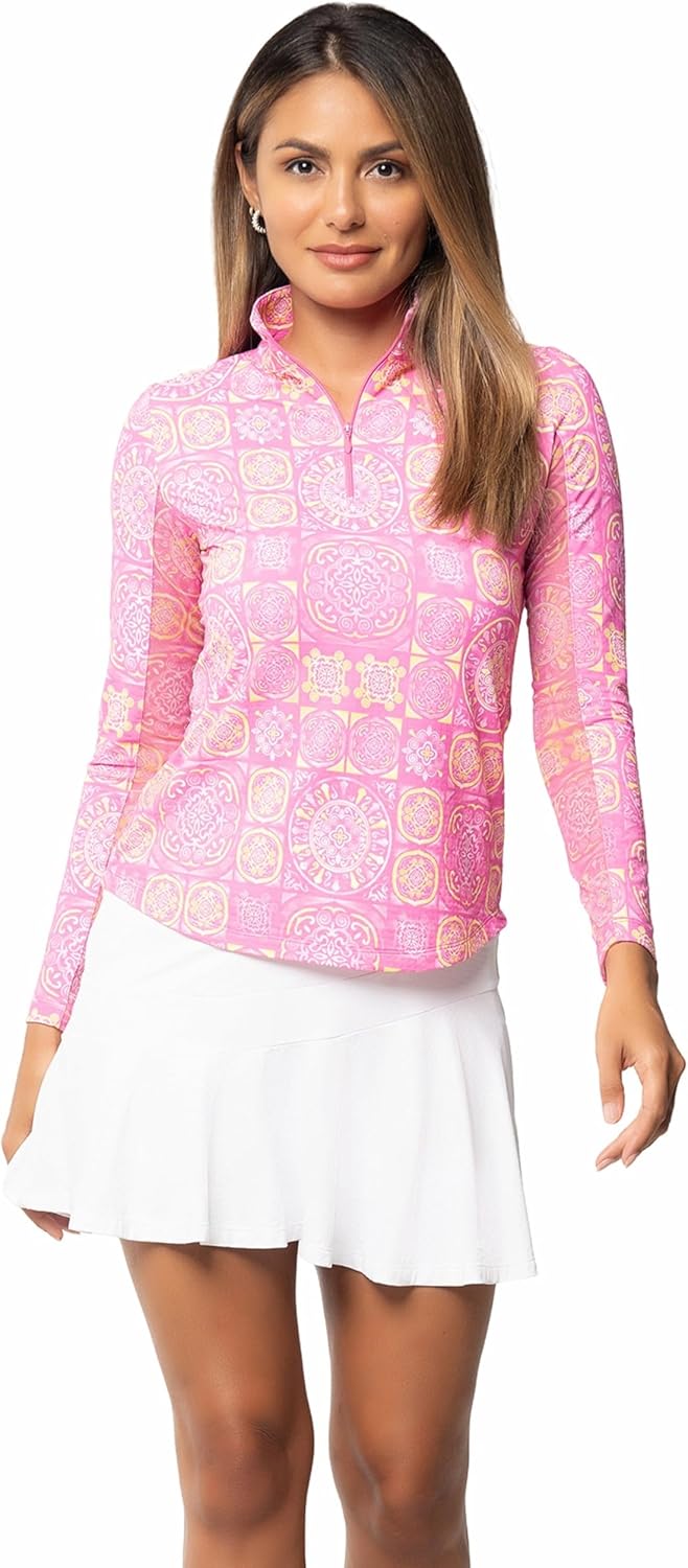 IBKUL Athleisure Wear Sun Protective UPF 50+ Icefil Cooling-Colette Print Long Sleeve Mock Neck Top-10090 - Image 8