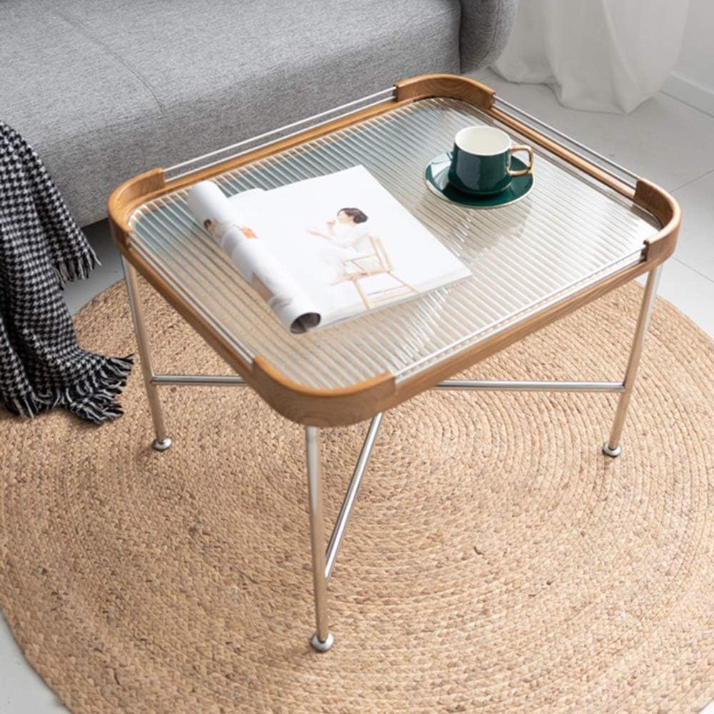 Side Table/End Table,Side End Occasion Table, Modern Square Solid Wood Coffee Table Tempered Glass Top for Living Room, Study Room Or Bedside - Easy to Assemble
