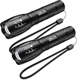 Flashlight LED,Handheld Led Flashlight,High Lumen,5 Modes,Zoomable,Water Resistant,Super Bright,Flashlight Battery Powered Operated,Perfect for Camping/Outdoor/Hiking/Biking (black-2pack)