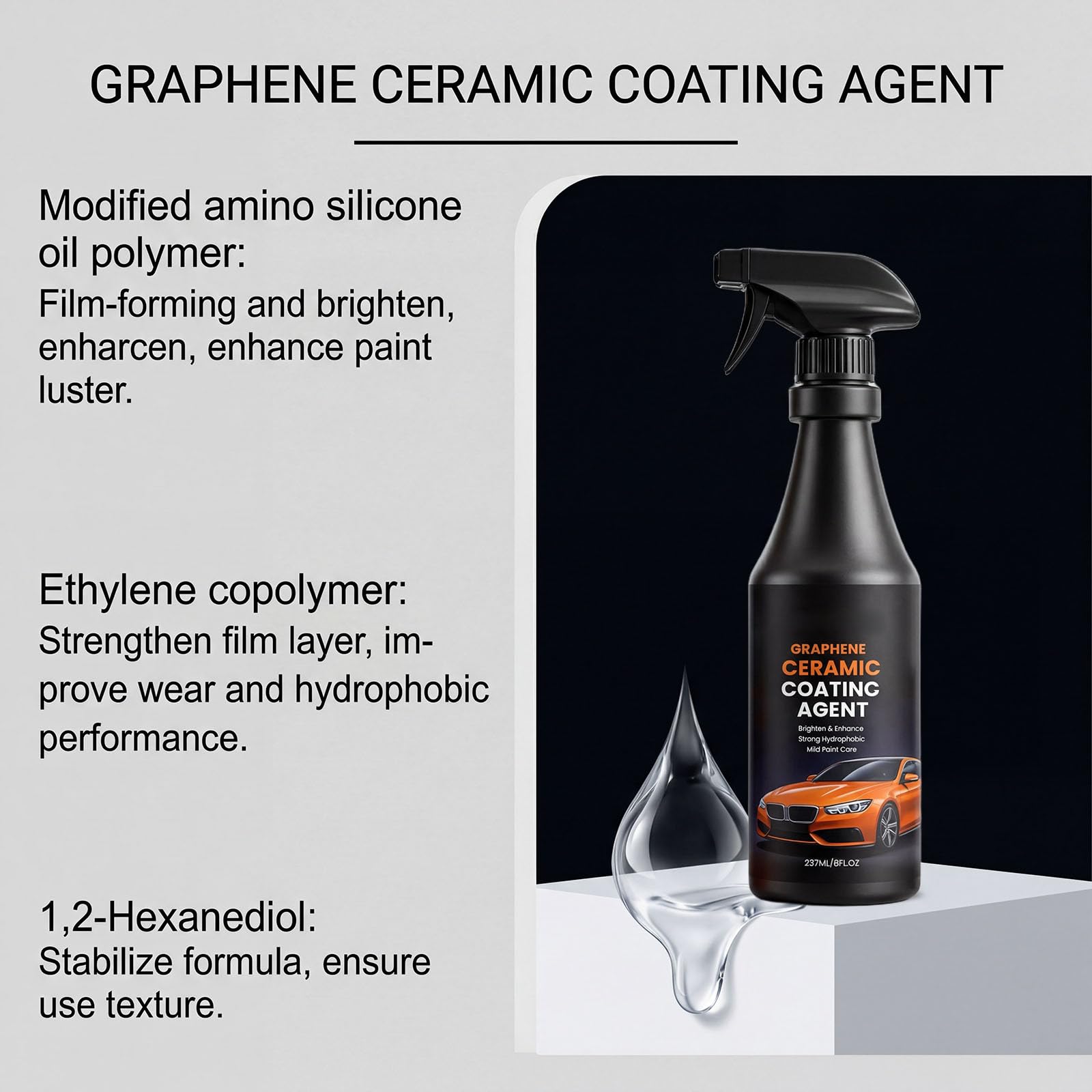 Kit Revêtement Céramique Graphène – Ceramique Voiture, Protection 10+ Ans & Finition Ultra Brillante, Polish Voiture Hydrophobe pour Entretien Longue Durée et Protection Ceramique Voiture (2PC)