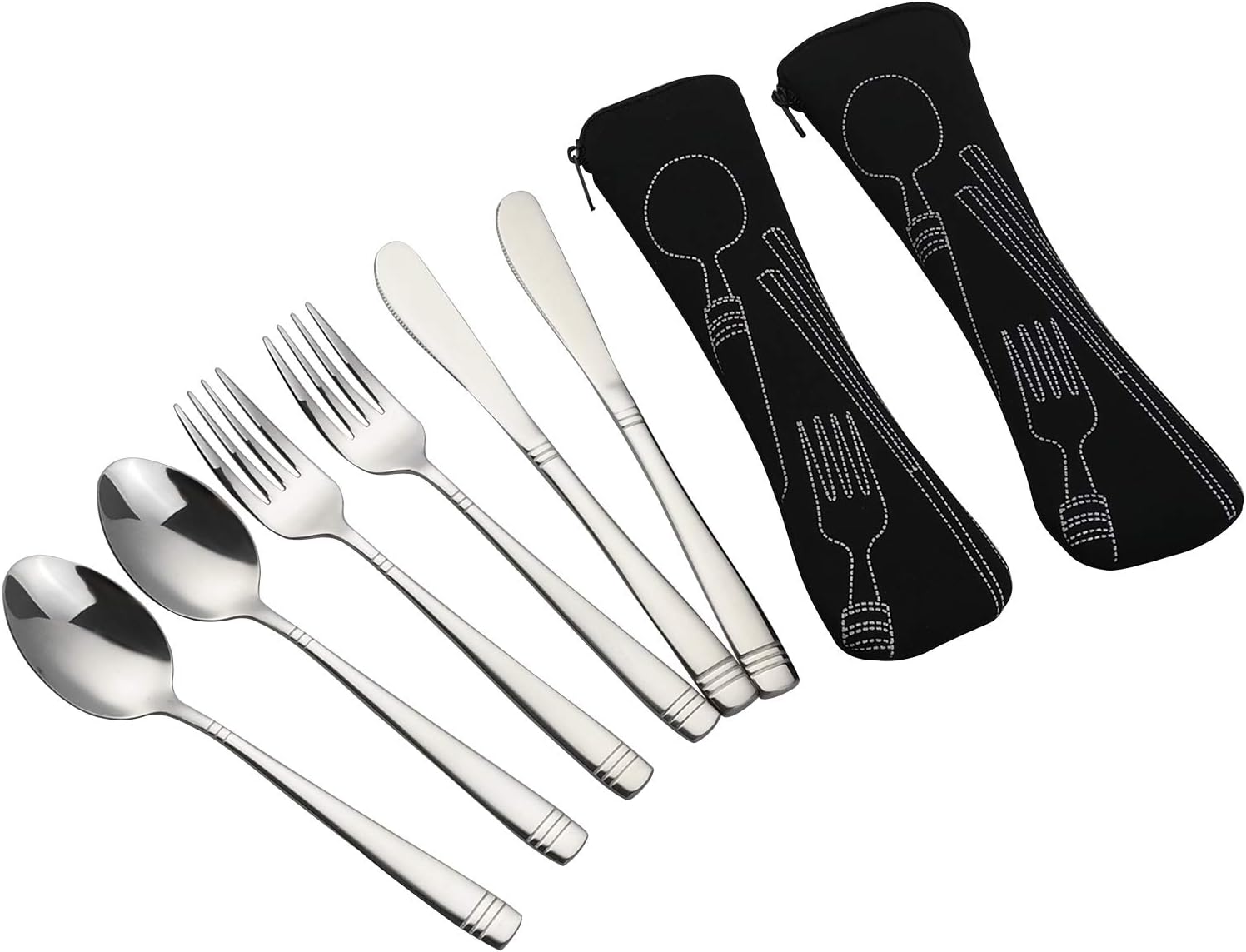 DynkoNA Travel Flatware Set of 2, 6 Pieces Camping Silverware Set
