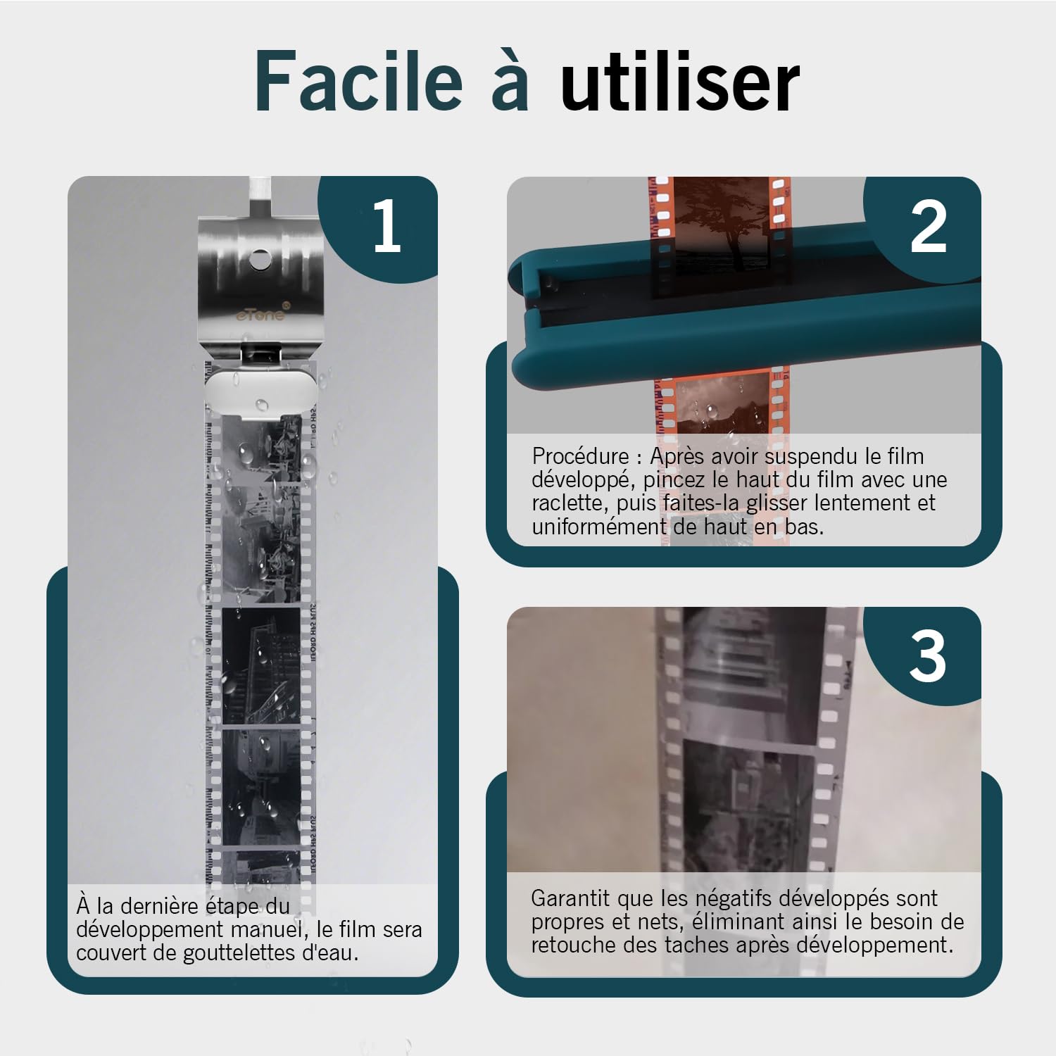 Raclette eTone pour Films 35 mm et 120, Lames Souples en Silicone, essuyage sans Traces, Compatible avec Les Films négatifs 135/120/4x5 (Vert)