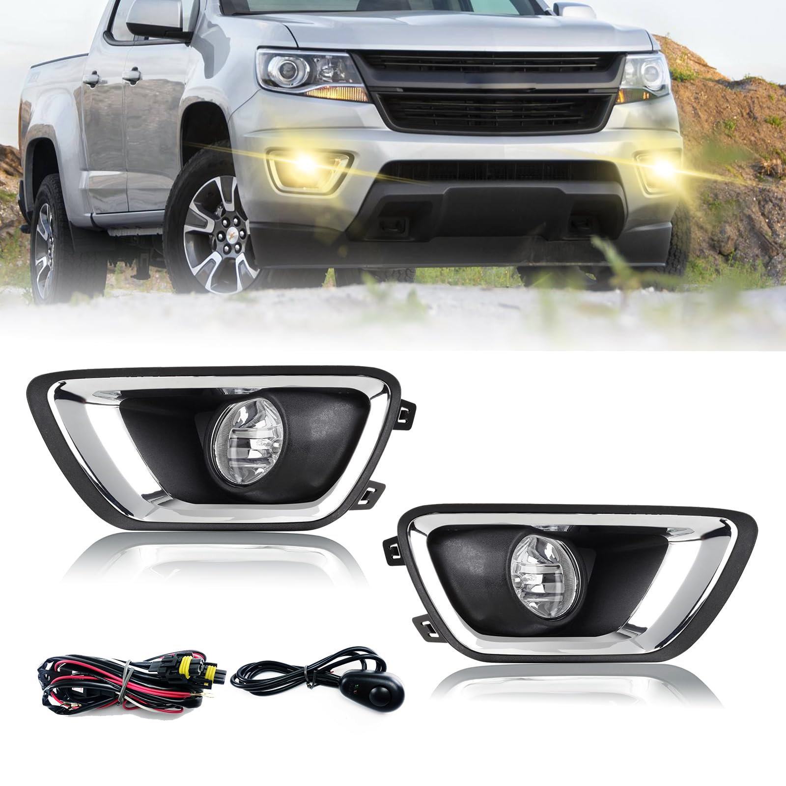 Fog Lights Compatible with 1999-2002 Chevy Silverado 1500 2500/2001 2002 Silverado 1500HD 2500HD 3500/2000-2006 Tahoe Suburban 1500 2500(Clear Lens) — view 12