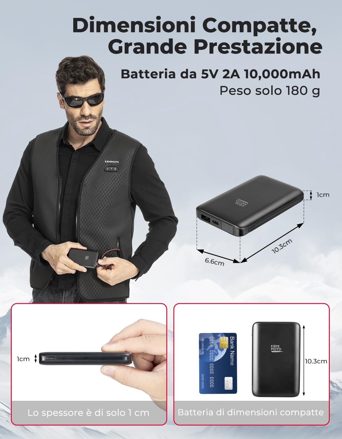 KEMIMOTO Gilet Riscaldato per Uomo Donna, Elettrico Gilet Riscaldato con USB, Giubbotti Riscaldati a Batteria Doppi Controlle per all’aperto Lavoro Sci Escursionismo Caccia Moto