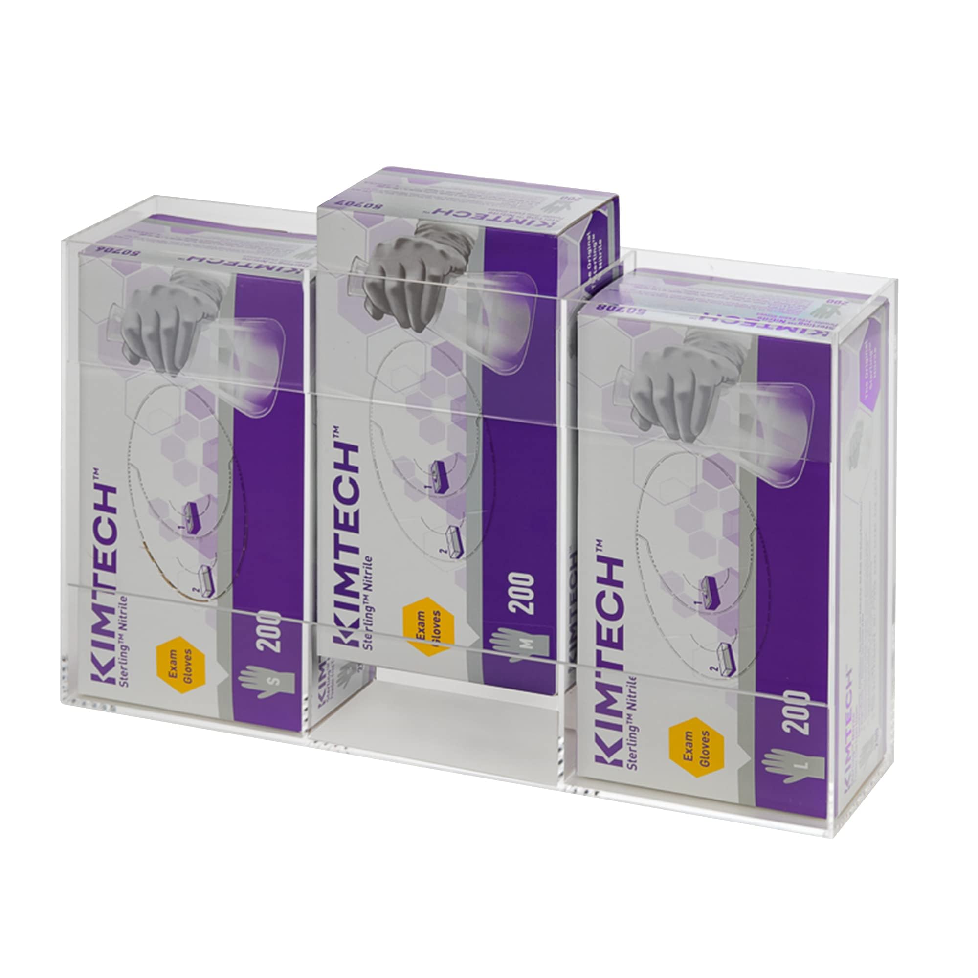 Kantek Dispenser da parete in acrilico per vano portaoggetti, capacità 3 scatole, facile scambio, per uso in servizi di ristorazione, sanità, ospedali, ristoranti, 26,2 x 9,7 x 40,6 cm, trasparente
