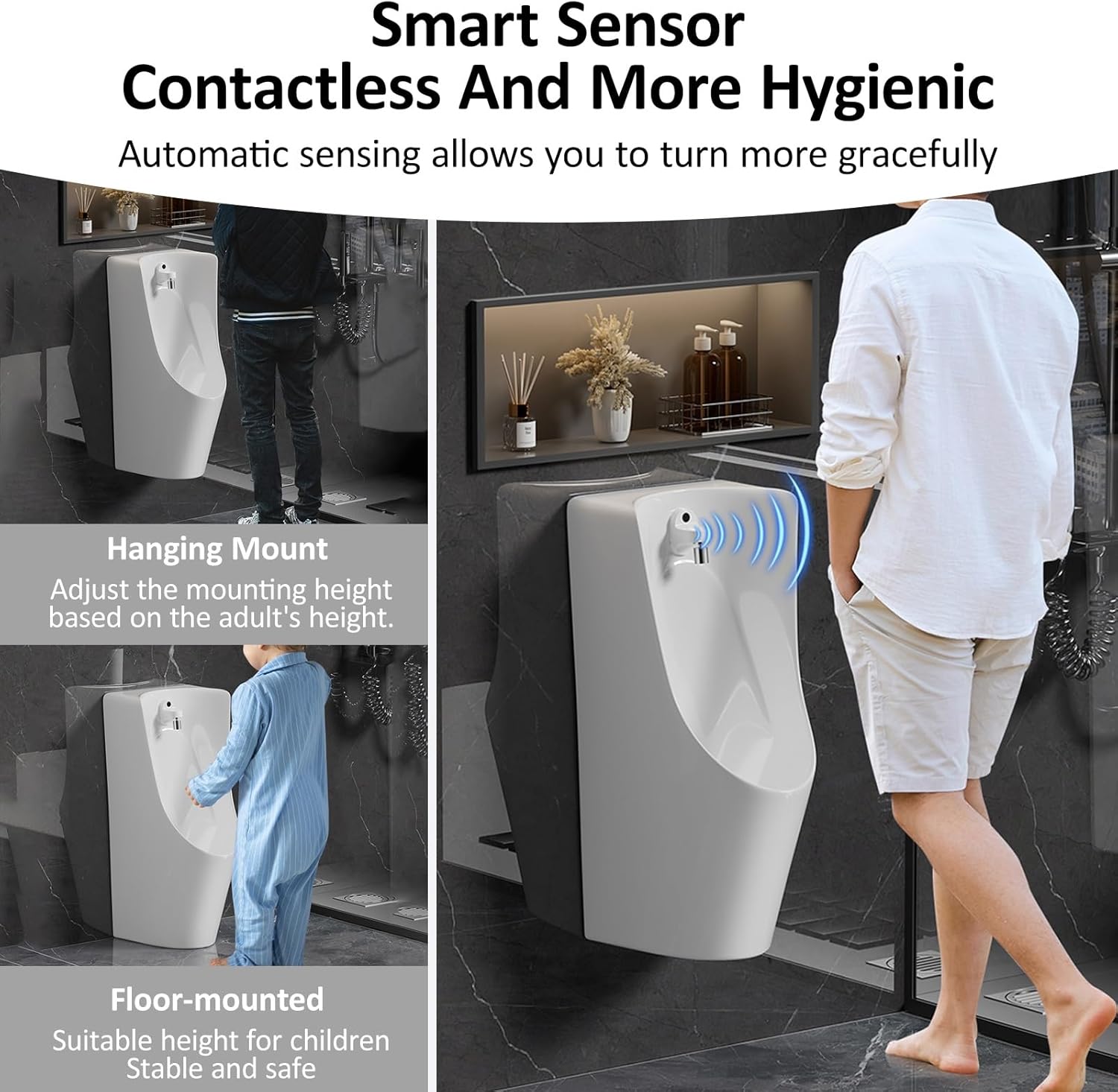 Wall Mounted Urinals for Men Commercial Washout Urinal Induction Adult Urinal Hanging Urinal with Flush Valve for Small Bathrooms Restrooms Home Hotel