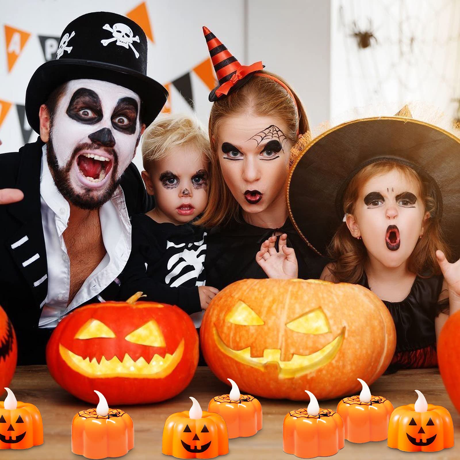 Candele LED Senza Fiamma Halloween | 4 Pack Decorazioni Spaventose Per Tavolo, Casa, Feste - Luci Realistiche A Batteria
