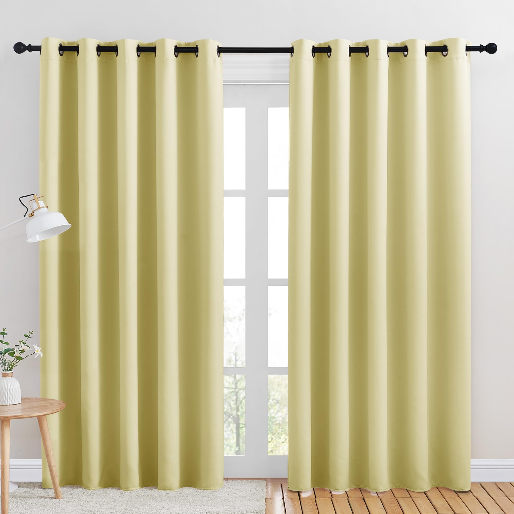 NICETOWN Room Darkening Draperies Window Curtain Panels, Paler Yellow, 2 Panels, W60 x L84 -inch, Thermal Insulated Grommet Room Darkening Curtains for Bedroom