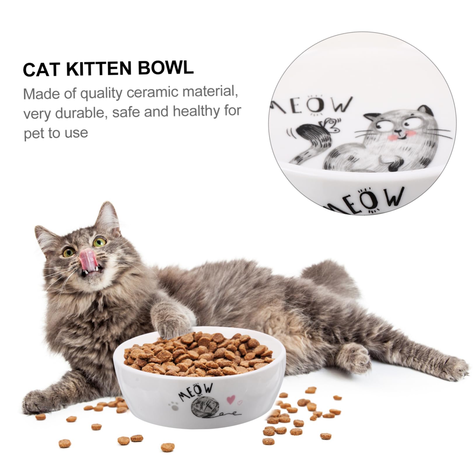 Cuenco De Comida para Gatos y Gatitos De Cerámica Antideslizante, Diseño De Dibujos Animados, Tamaño Mediano, Apto para Alimento Seco y Húmedo, Uso Doméstico para Mascotas Pequeñas