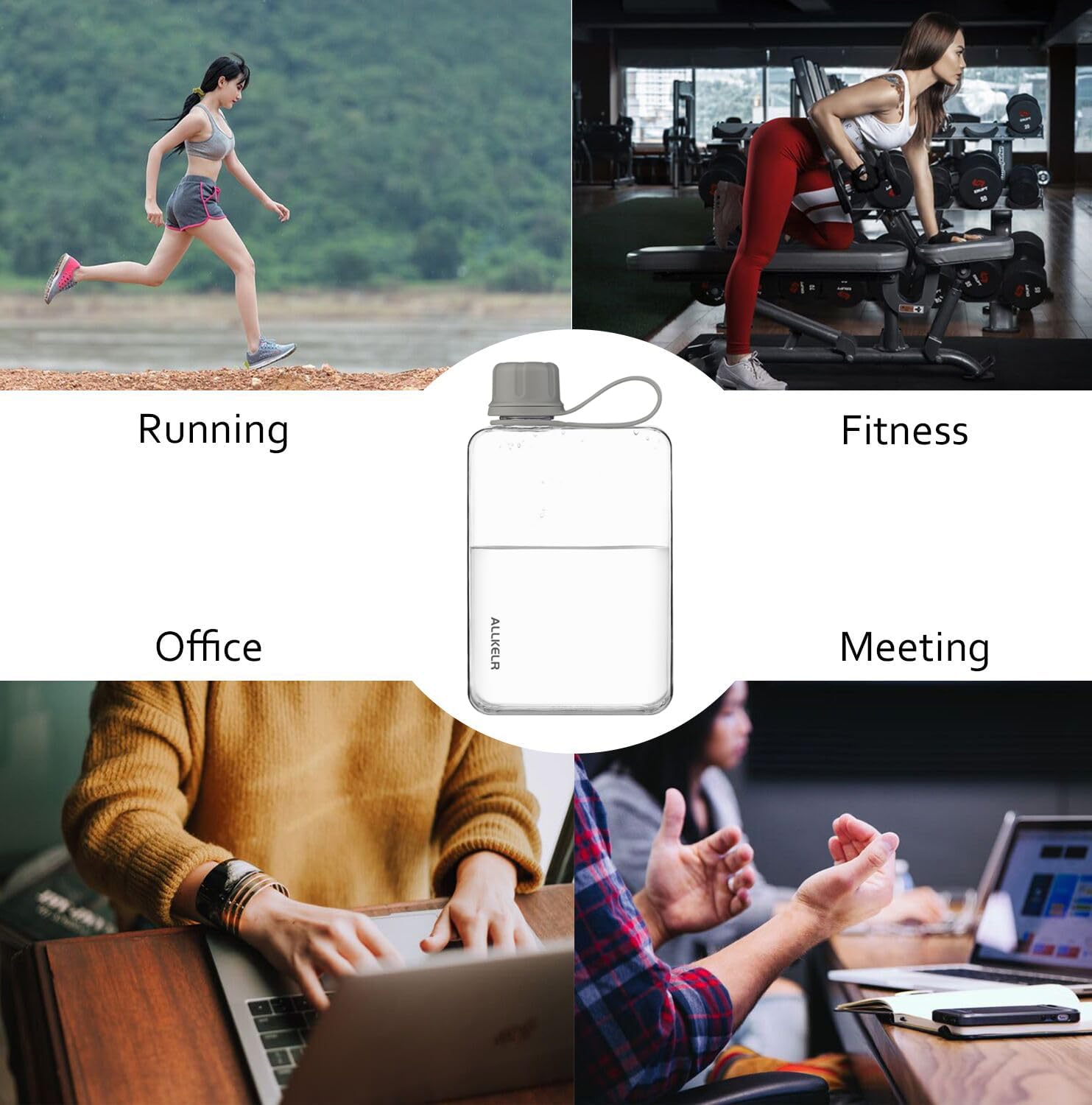 Portable Flat Water Bottle,BPA Free Reusable Tritan Plastic Travel Water Bottle Cup,Lightweight Leakproof Slim Water Bottle Fits Purse,Backpacking, Hiking (Gray, 17 oz) - Image 5